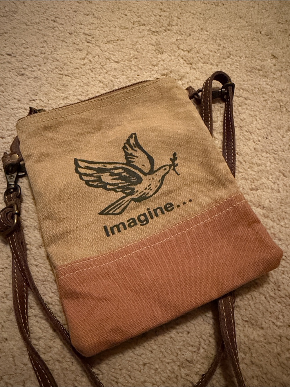 Myra Crossbody Bag with Dove Imagine Print - Two-Tone Brown